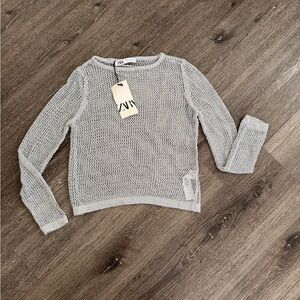Zara Silver Mesh Knit Top